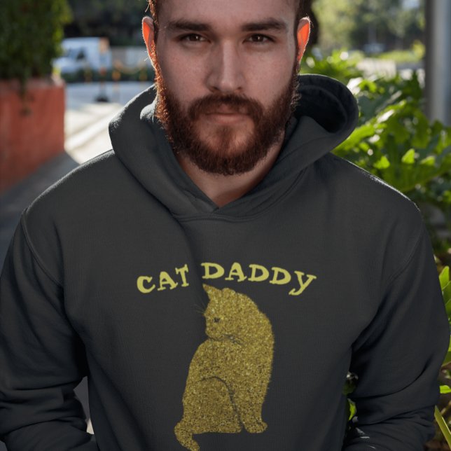 SUDADERA CAT DAD DADDY GOLD PURPURINA BLACK T-SHIRE HOODIE (Subido por el creador)