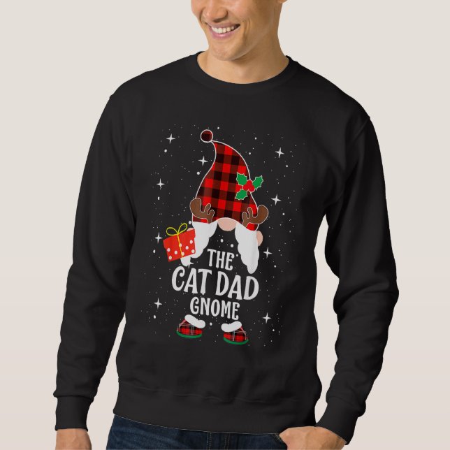 Sudadera Cat Dad Gnome Buffalo Plaid Matching Family Christ (Anverso)