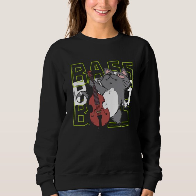 Sudadera Cat Double Bass Player Jazz Musician Contrabass (Anverso)