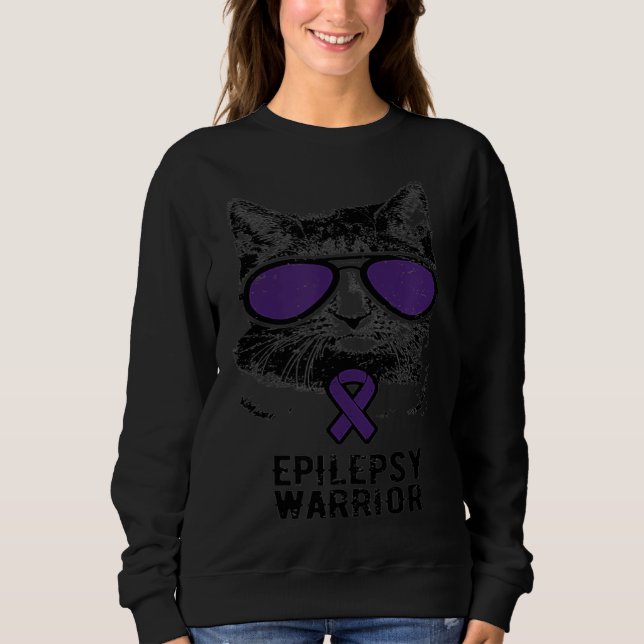 Sudadera Cat Epilepsy Awareness Purple Sunglasses Brain War (Anverso)