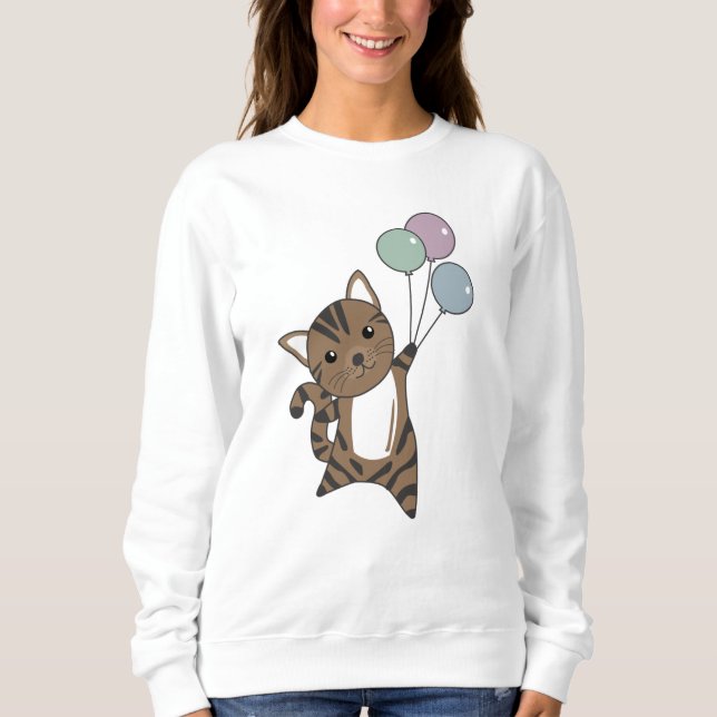 Sudadera Cat Flies Up With Colorful Balloons (Anverso)
