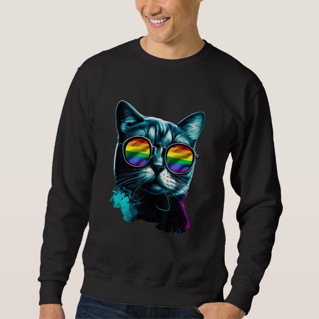 Sudadera Cat Gay Pride LGBT Rainbow Sunglasses Men Women (Anverso)