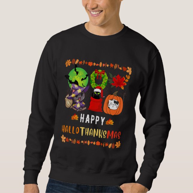 Sudadera Cat Halloween Christmas Happy Hallothanksmas Thank (Anverso)