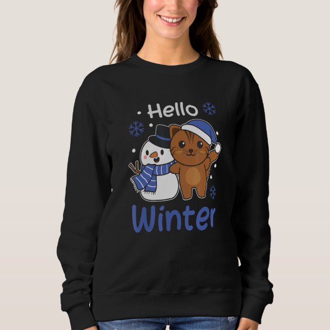 Sudadera Cat Hello Winter Snowman Snow (Anverso)