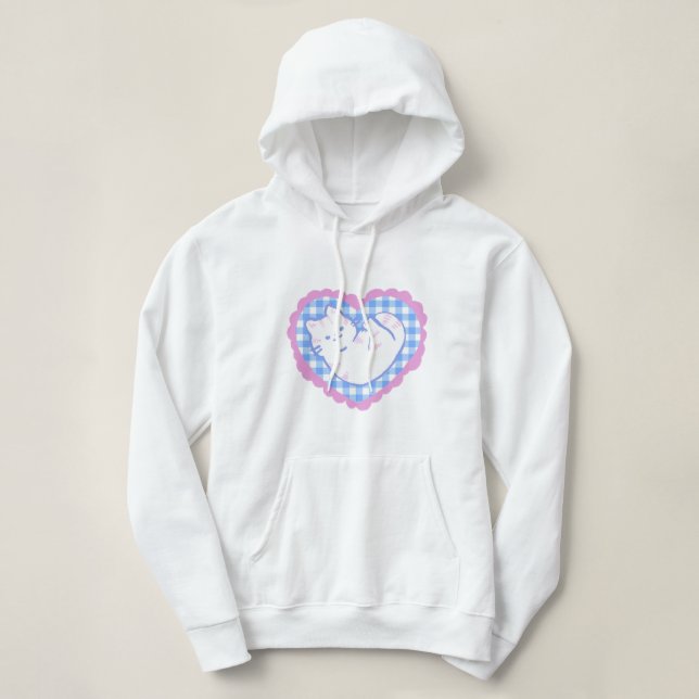 Sudadera Cat in a Blue Gingham Heart  (Diseño del anverso)