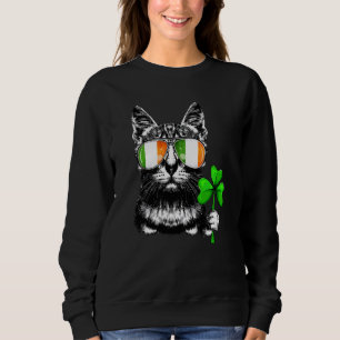 Sudadera Cat Ireland Flag Gafas de sol Shamrock St Patrics 