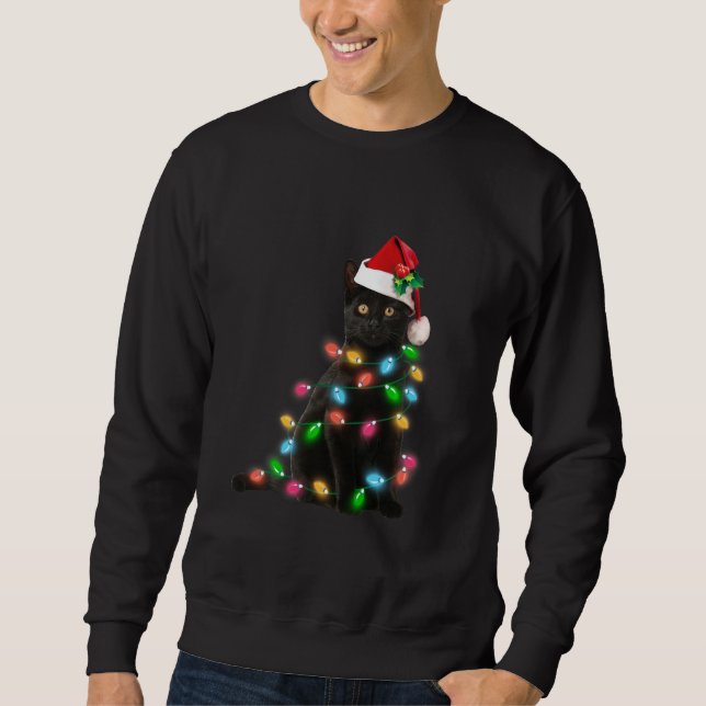 Sudadera Cat Lover Funny Black Cat Con Navidades De Luces P (Anverso)