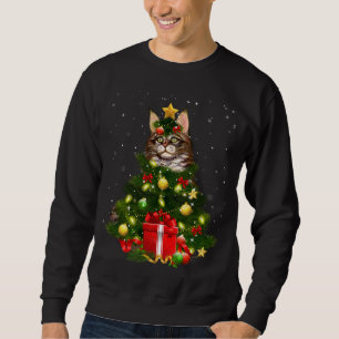 Sudadera Cat Maine Coon Cat Xmas Tree enciende a Gato Lover