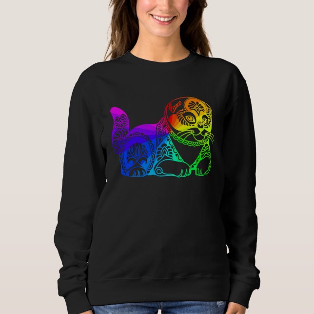 Sudadera Cat Mandala Rainbow Kitty Geometric Yoga Meditatio (Anverso)