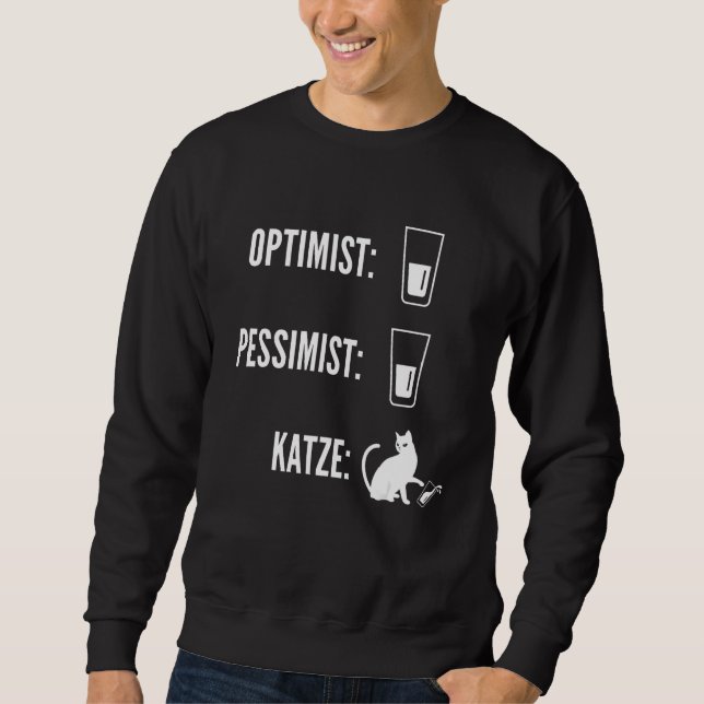 Sudadera Cat Meme Cat Optimist Pessimist Glass Mitad Lleno  (Anverso)