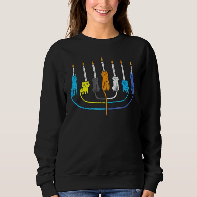 Sudadera Cat Menorah Cute Jewish Kitten Hanukkah Chanukah P (Anverso)