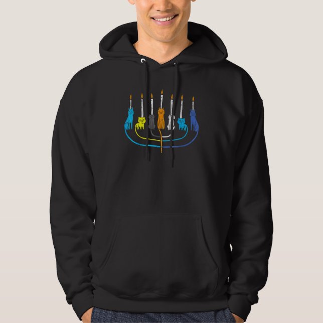 Sudadera Cat Menorah Cute Jewish Kitten Hanukkah Chanukah P (Anverso)