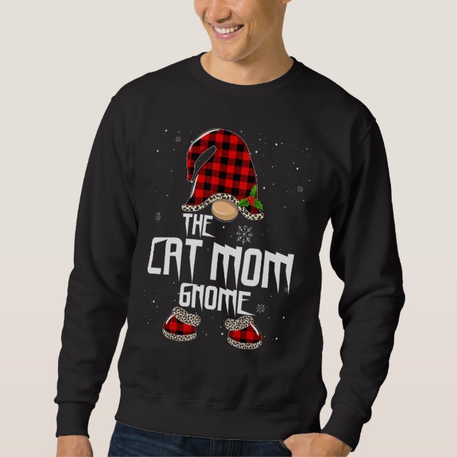 Sudadera Cat Mom Gnome Buffalo Plaid Matching Family Christ (Anverso)