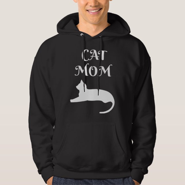 Sudadera Cat Mom White On Black (Anverso)