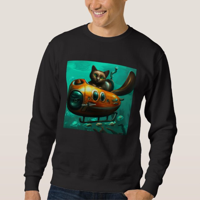 Sudadera Cat on a submarine in water Unusual situation (Anverso)
