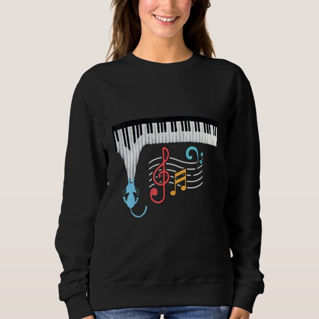 Sudadera Cat Piano Funny Piano Players Piano Teachers Music (Anverso)