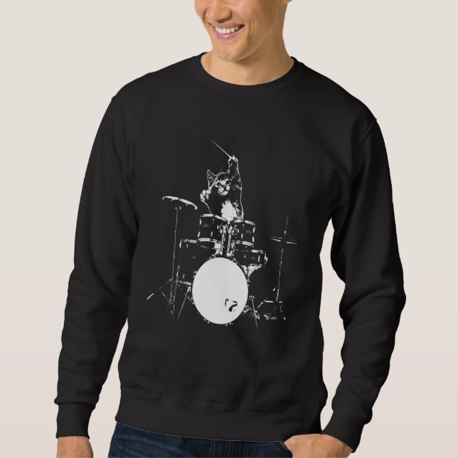 Sudadera Cat Playing Drums Men Women  Drummer and Cat (Anverso)