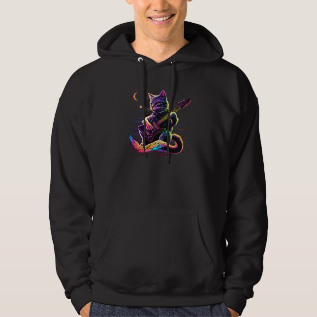Sudadera Cat Playing the Guitar Rock Kitty Cat Bass Player  (Anverso)