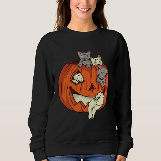 Sudadera Cat Pumpkin Jack O Lantern Cat Halloween Costume B (Anverso)