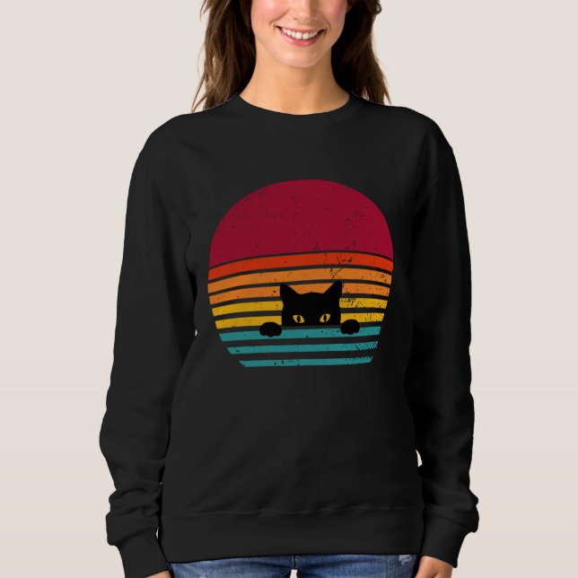 Sudadera Cat retro vintage sunset peeking (Anverso)