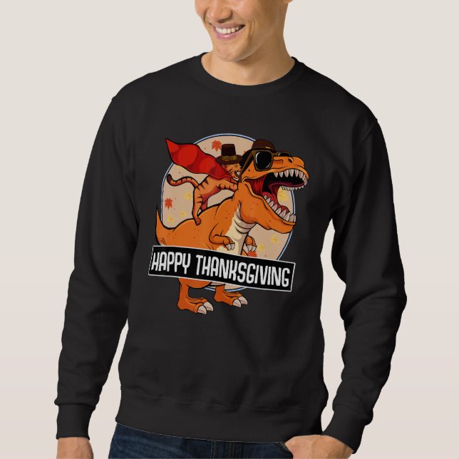 Sudadera Cat Riding Dinosaur Happy Thanksgiving Day Cute re (Anverso)