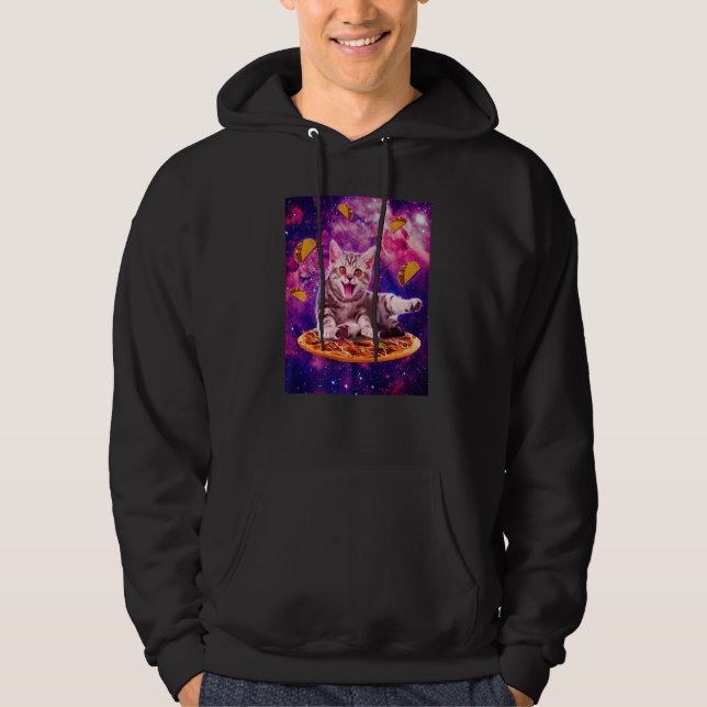 Sudadera Cat Riding Pizza In Space Galaxy Taco Kitten Cats  (Anverso)