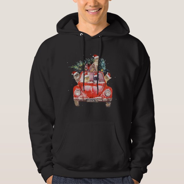 Sudadera Cat Riding Red Truck Árbol de Navidad Cat Santa Ha (Anverso)