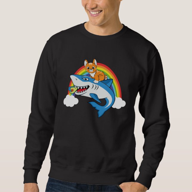 Sudadera Cat Riding Shark Eating Avocado With Rainbow For C (Anverso)