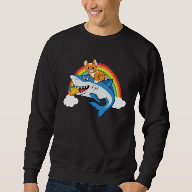 Sudadera Cat Riding Shark Eating Cheese With Rainbow For Ca (Anverso)