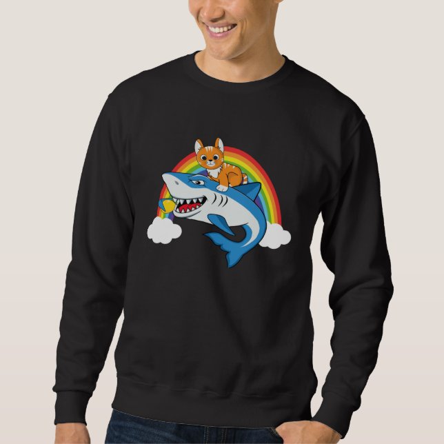 Sudadera Cat Riding Shark Eating Lemon With Rainbow For Lem (Anverso)