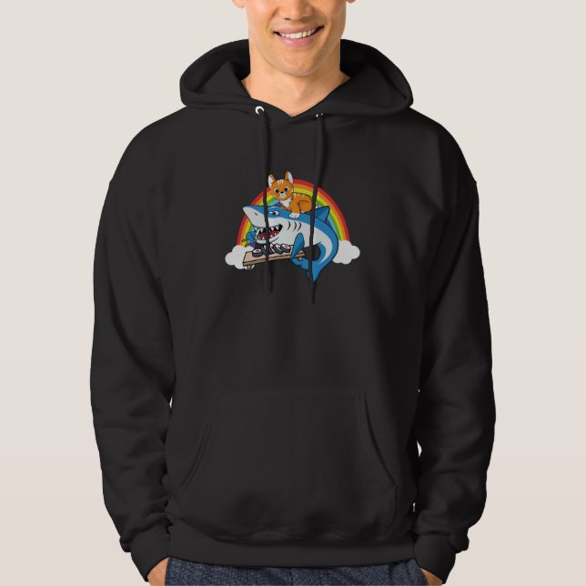 Sudadera Cat Riding Shark Eating Sushi With Rainbow For Cat (Anverso)