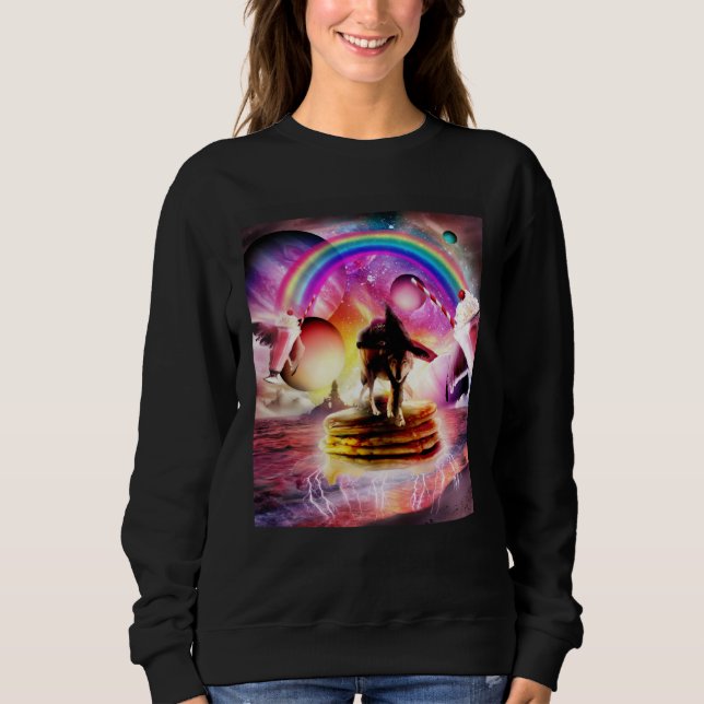 Sudadera Cat Riding Wolf With Pancakes And Milkshake (Anverso)