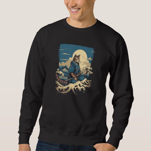 Sudadera Cat Samurai & The Great Wave  Enchanting Japanese  (Anverso)