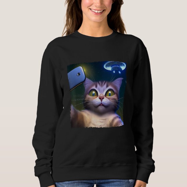 Sudadera Cat Selfie in Front of UFO (Anverso)