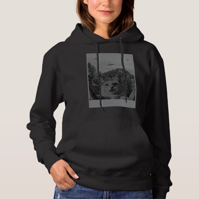 Sudadera Cat Selfie Meme UFO Sighting Alien Conspiracy Sci  (Anverso)