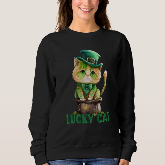 Sudadera Cat St Patrick Leprechaun Shamrock Irish Lucky Cat (Anverso)