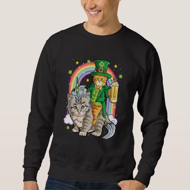 Sudadera Cat St Patricks Day Leprechaun Riding Caticorn Uni (Anverso)
