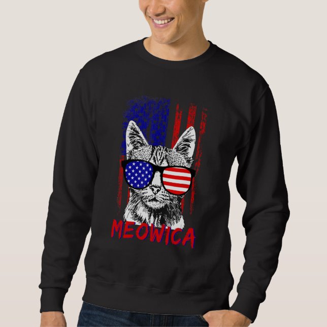 Sudadera Cat Sunglasses 4th of July Meowica Merica USA Amer (Anverso)