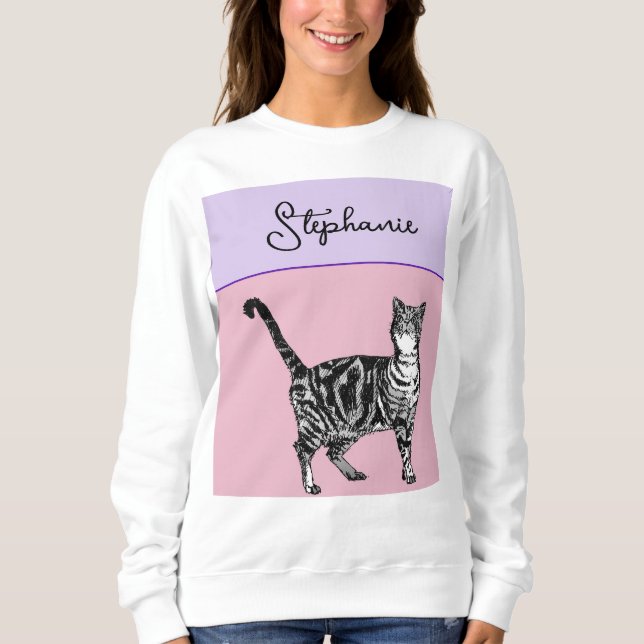 Sudadera Cat Tabby Pastel Cats Womens Rose Pink Pets (Anverso)