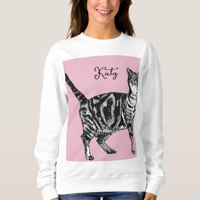 Sudadera Cat Tabby Pastel Cats Womens Rose Pink Pets (Anverso)