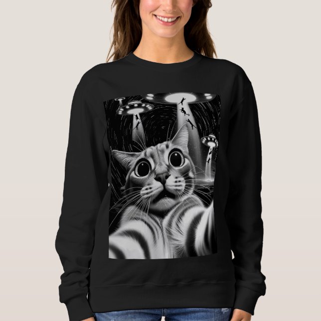 Sudadera Cat UFO Invasion Funny Cat Meme Retro Alien Cat UF (Anverso)