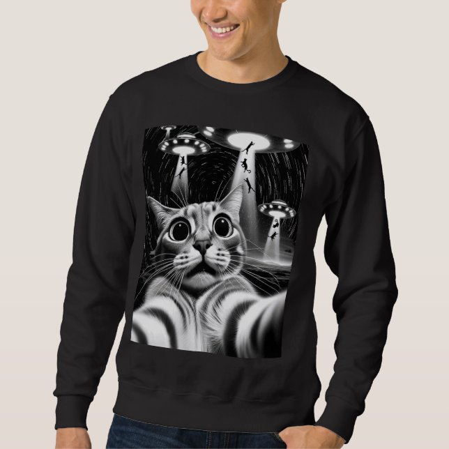 Sudadera Cat UFO Invasion Funny Cat Meme Retro Alien Cat UF (Anverso)
