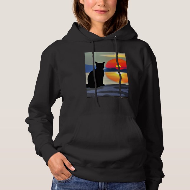Sudadera Cat Watching Sunset scene Black Cat Sunset (Anverso)