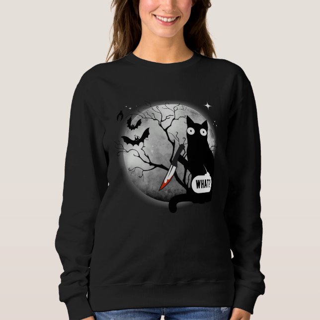 Sudadera Cat What Assassin Murderous Cat & Knife Halloween (Anverso)
