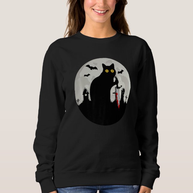 Sudadera Cat What Halloween Black Cat with Knife   What Cat (Anverso)