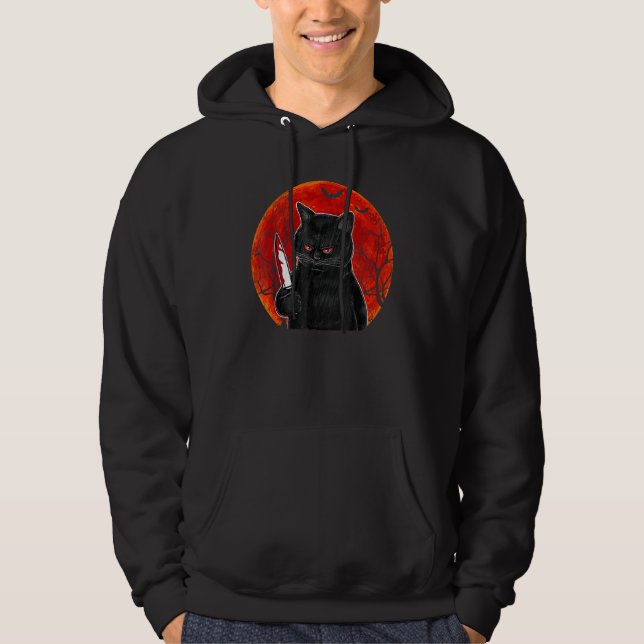 Sudadera Cat What  Murderous Black Cat With Knife Halloween (Anverso)