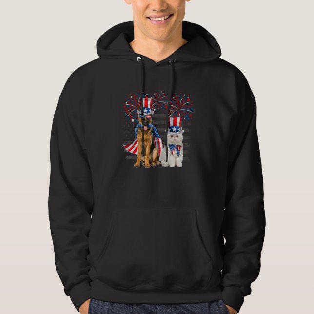 Sudadera Cat With German Shepherd Sunglasses American Flag  (Anverso)