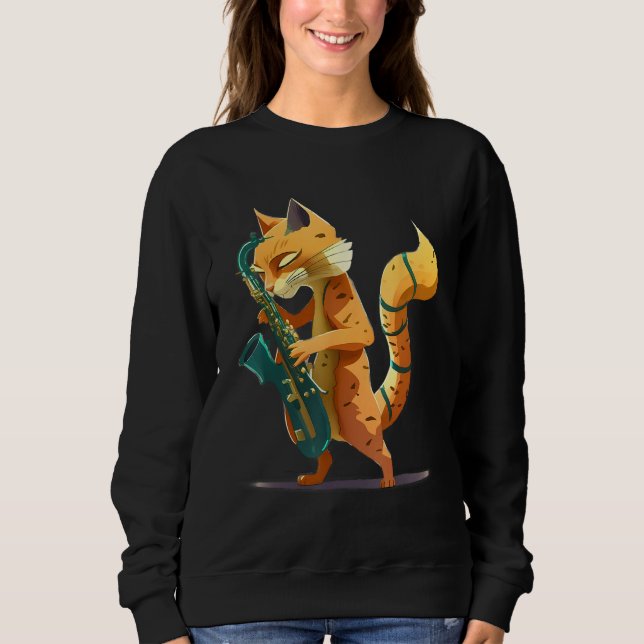 Sudadera Cat with saxophone (Anverso)