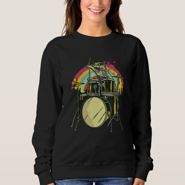 Sudadera Cat  Zombie Cat Drummer  Drum  Music (Anverso)