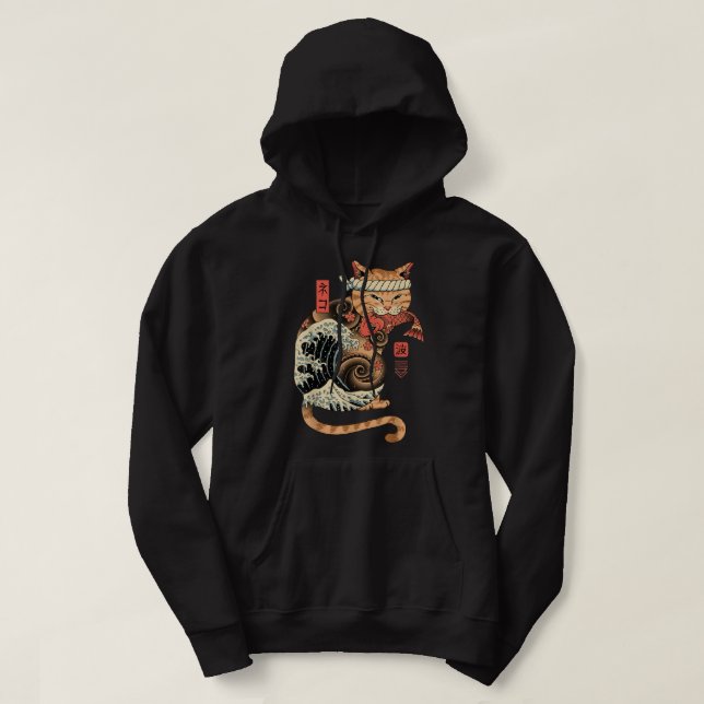 Sudadera Catana Wave Cat Tattooed Samurai Cat Arte Japonés (Diseño del anverso)
